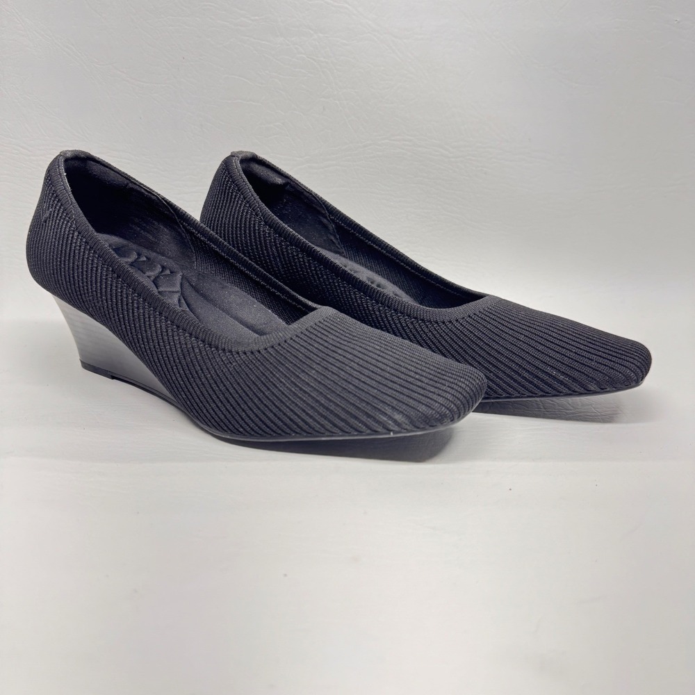 Vivaia Wedge Pumps Womens 41 Black‎ Knit Square Toe Sustainable Comfortable Chic